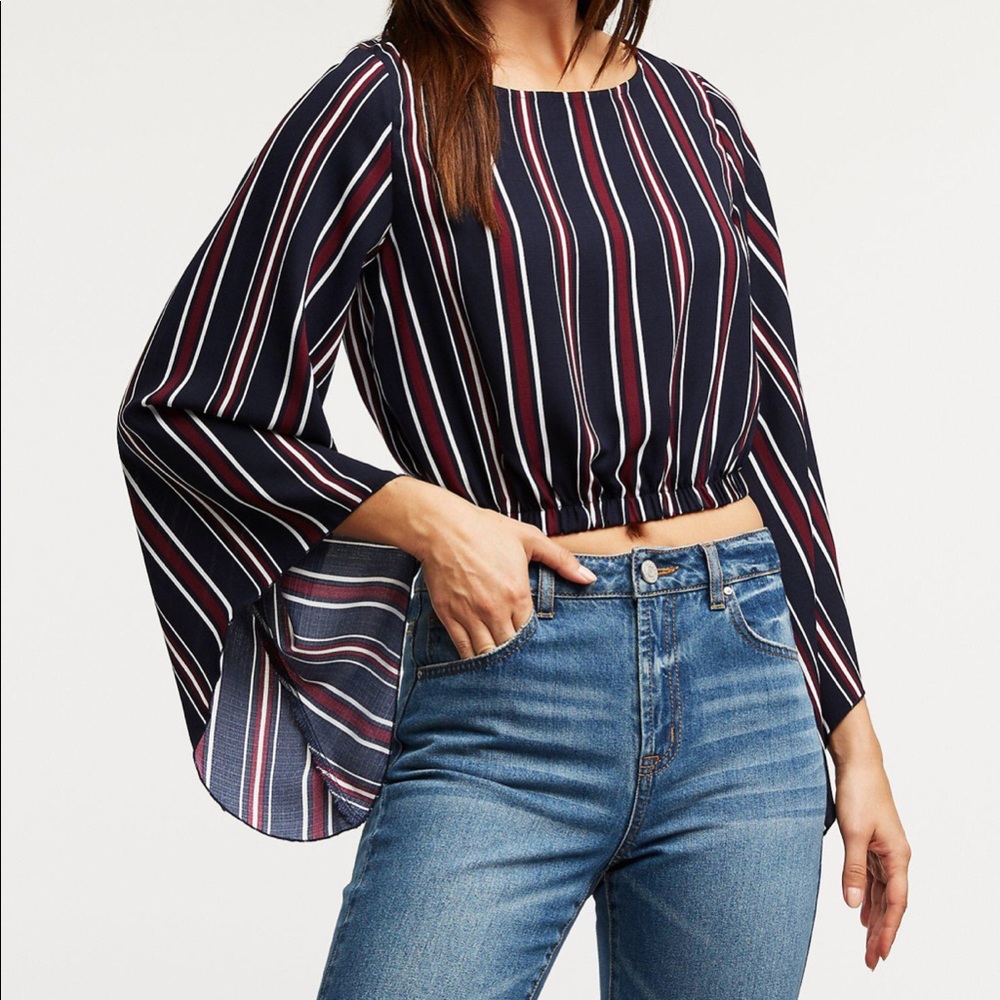 Long Bell Sleeve Stripe Crop Top